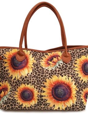 Sunflower Leopard Print Tote Bag in Brown